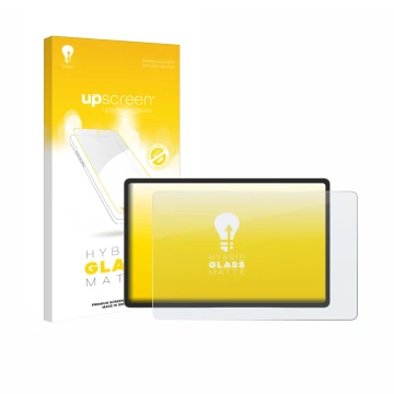 Vorderseite einer Produktverpackung mit dem Markenlogo upscreen. Daneben ist das Gerät Samsung Galaxy Tab S9 Plus WiFi mit dem