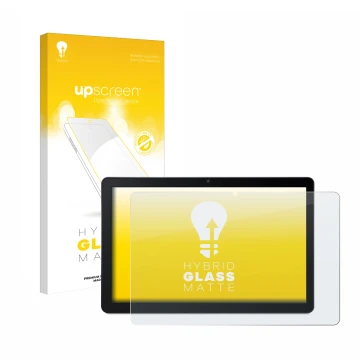 Vorderseite einer Produktverpackung mit dem Markenlogo upscreen. Daneben ist das Gerät Acer Iconia Tab M10 mit dem zugehörigen