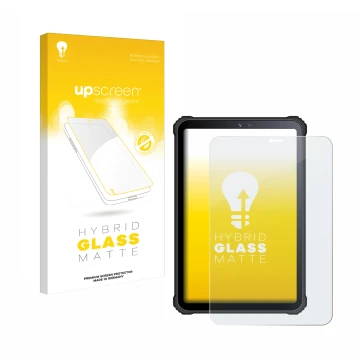 Vorderseite einer Produktverpackung mit dem Markenlogo upscreen. Daneben ist das Gerät Oukitel RT3 mit dem zugehörigen Display