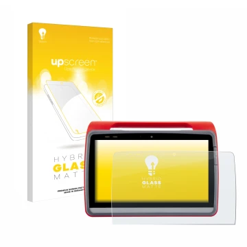 Vorderseite einer Produktverpackung mit dem Markenlogo upscreen. Daneben ist das Gerät medDV NIDApad mit dem zugehörigen Displ