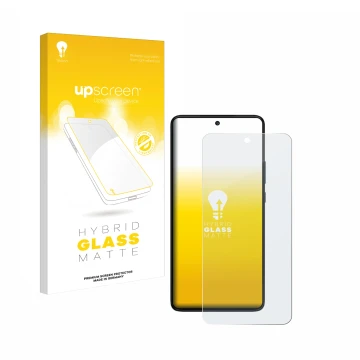 Vorderseite einer Produktverpackung mit dem Markenlogo upscreen. Daneben ist das Gerät Motorola Moto G84 mit dem zugehörigen D