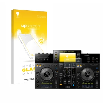 Vorderseite einer Produktverpackung mit dem Markenlogo upscreen. Daneben ist das Gerät Pioneer XDJ -RR mit dem zugehörigen Dis