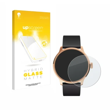 Vorderseite einer Produktverpackung mit dem Markenlogo upscreen. Daneben ist das Gerät Withings ScanWatch Light mit dem zugehö