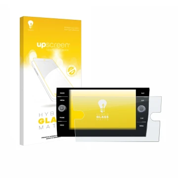 Vorderseite einer Produktverpackung mit dem Markenlogo upscreen. Daneben ist das Gerät Volkswagen Taigo Discover Media 8” 2023