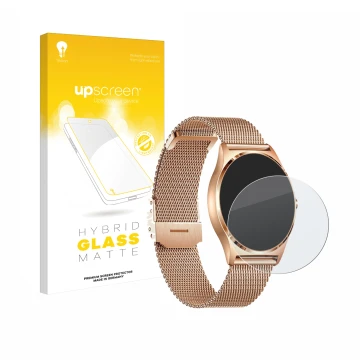 Vorderseite einer Produktverpackung mit dem Markenlogo upscreen. Daneben ist das Gerät Xcoast X-Watch Joli XC Pro mit dem zuge