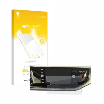 Vorderseite einer Produktverpackung mit dem Markenlogo upscreen. Daneben ist das Gerät Volkswagen Polo VI Ready 2 Discover 8