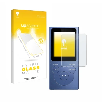 Vorderseite einer Produktverpackung mit dem Markenlogo upscreen. Daneben ist das Gerät Sony Walkman NW-E394 mit dem zugehörige