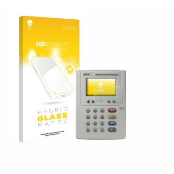 Vorderseite einer Produktverpackung mit dem Markenlogo upscreen. Daneben ist das Gerät ingenico eHealth ORGA Neo 6141 mit dem 