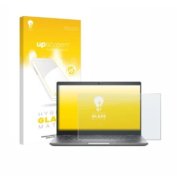 Vorderseite einer Produktverpackung mit dem Markenlogo upscreen. Daneben ist das Gerät Dell Latitude 5340 Laptop mit dem zugeh