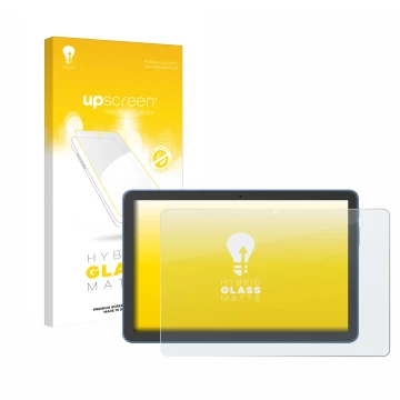 Vorderseite einer Produktverpackung mit dem Markenlogo upscreen. Daneben ist das Gerät Amazon Fire HD 10 2023 (13. Gen.) mit d