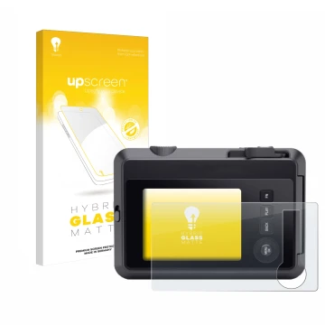 Vorderseite einer Produktverpackung mit dem Markenlogo upscreen. Daneben ist das Gerät Leica SOFORT 2 mit dem zugehörigen Disp