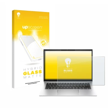 Vorderseite einer Produktverpackung mit dem Markenlogo upscreen. Daneben ist das Gerät HP EliteBook 840 G10 mit dem zugehörige