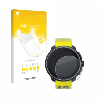 Vorderseite einer Produktverpackung mit dem Markenlogo upscreen. Daneben ist das Gerät Suunto Race mit dem zugehörigen Display