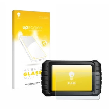 Vorderseite einer Produktverpackung mit dem Markenlogo upscreen. Daneben ist das Gerät iCarsoft CR Max mit dem zugehörigen Dis