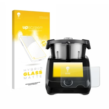 Vorderseite einer Produktverpackung mit dem Markenlogo upscreen. Daneben ist das Gerät SilverCrest Monsieur Cuisine Smart BLAC