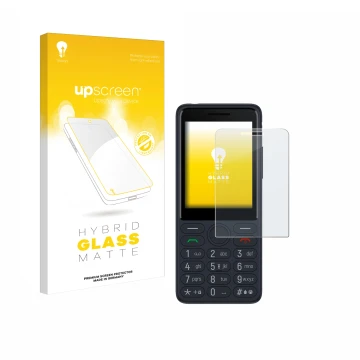 Vorderseite einer Produktverpackung mit dem Markenlogo upscreen. Daneben ist das Gerät TCL Onetouch 4022s mit dem zugehörigen 