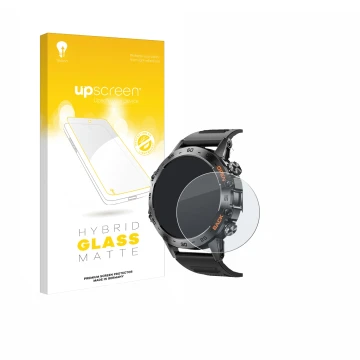 Vorderseite einer Produktverpackung mit dem Markenlogo upscreen. Daneben ist das Gerät Lemfo Smartwatch 1.39