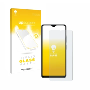 Vorderseite einer Produktverpackung mit dem Markenlogo upscreen. Daneben ist das Gerät ZTE Blade A73 mit dem zugehörigen Displ