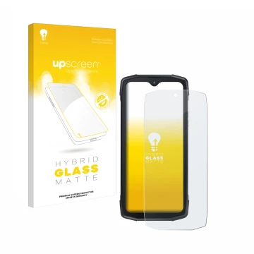 Vorderseite einer Produktverpackung mit dem Markenlogo upscreen. Daneben ist das Gerät Cubot King Kong Star 5G mit dem zugehör