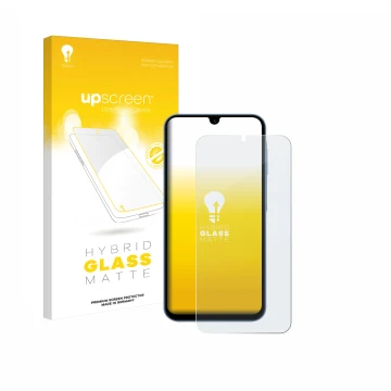 Vorderseite einer Produktverpackung mit dem Markenlogo upscreen. Daneben ist das Gerät Samsung Galaxy A15 mit dem zugehörigen 