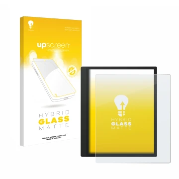 Vorderseite einer Produktverpackung mit dem Markenlogo upscreen. Daneben ist das Gerät Boox Tab Ultra C mit dem zugehörigen Di