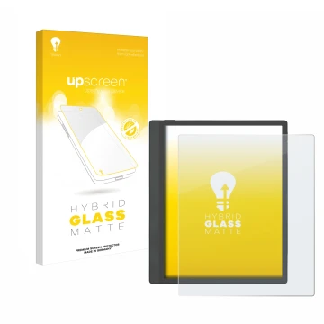 Vorderseite einer Produktverpackung mit dem Markenlogo upscreen. Daneben ist das Gerät Boox Tab Ultra C Pro mit dem zugehörige