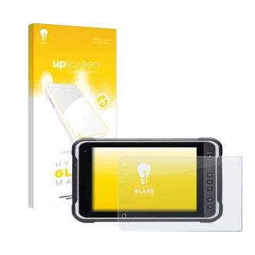 Vorderseite einer Produktverpackung mit dem Markenlogo upscreen. Daneben ist das Gerät Handheld Algiz RT8 mit dem zugehörigen 