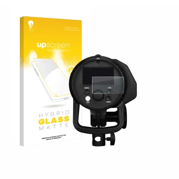 Vorderseite einer Produktverpackung mit dem Markenlogo upscreen. Daneben ist das Gerät Profoto B1X mit dem zugehörigen Display