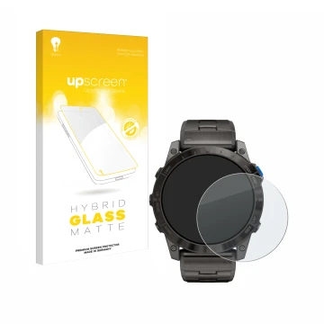 Vorderseite einer Produktverpackung mit dem Markenlogo upscreen. Daneben ist das Gerät Garmin D2 Mach1 Pro mit dem zugehörigen