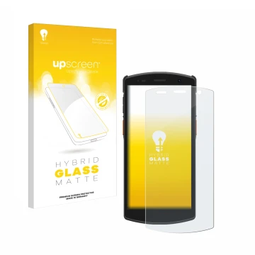 Vorderseite einer Produktverpackung mit dem Markenlogo upscreen. Daneben ist das Gerät Urovo CT58 mit dem zugehörigen Displays