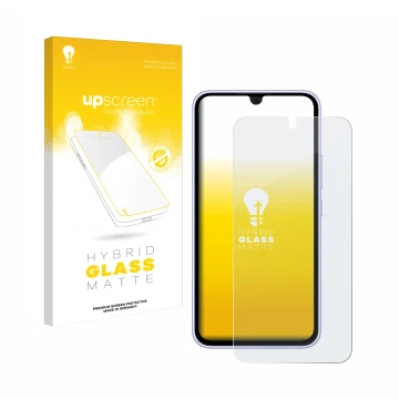 Vorderseite einer Produktverpackung mit dem Markenlogo upscreen. Daneben ist das Gerät Samsung Galaxy A54 5G (case-friendly) m