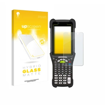 Vorderseite einer Produktverpackung mit dem Markenlogo upscreen. Daneben ist das Gerät Zebra MC9400 mit dem zugehörigen Displa