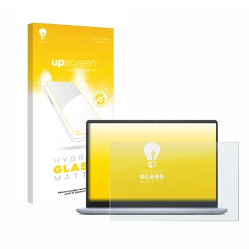 Vorderseite einer Produktverpackung mit dem Markenlogo upscreen. Daneben ist das Gerät Dell Inspiron 14 Plus 7440 Laptop mit d