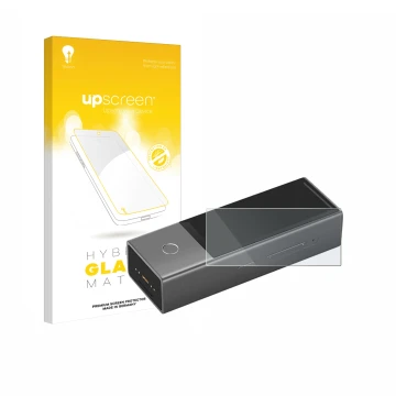 Vorderseite einer Produktverpackung mit dem Markenlogo upscreen. Daneben ist das Gerät Timekettle X1 mit dem zugehörigen Displ