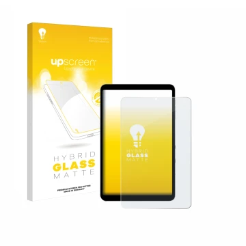 Vorderseite einer Produktverpackung mit dem Markenlogo upscreen. Daneben ist das Gerät Alldocube iPlay 50 mini Pro mit dem zug