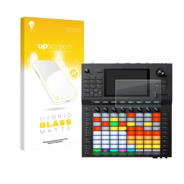 Vorderseite einer Produktverpackung mit dem Markenlogo upscreen. Daneben ist das Gerät Akai Force mit dem zugehörigen Displays