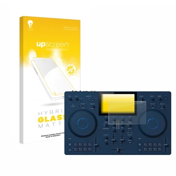 Vorderseite einer Produktverpackung mit dem Markenlogo upscreen. Daneben ist das Gerät AlphaTheta OMNIS-Duo mit dem zugehörige