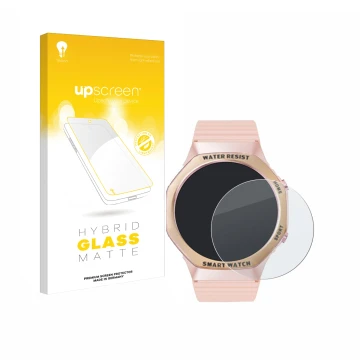 Vorderseite einer Produktverpackung mit dem Markenlogo upscreen. Daneben ist das Gerät Mutoy Smartwatch 1.32