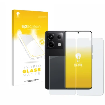 Vorderseite einer Produktverpackung mit dem Markenlogo upscreen. Daneben ist das Gerät Xiaomi Redmi Note 13 Pro 5G (Display+Rü