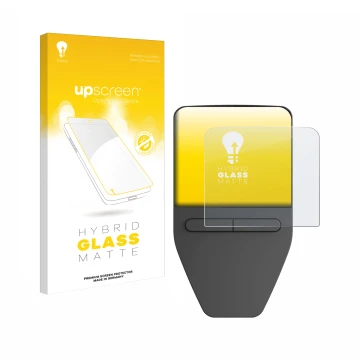 Vorderseite einer Produktverpackung mit dem Markenlogo upscreen. Daneben ist das Gerät Trezor Safe 3 mit dem zugehörigen Displ