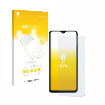 Vorderseite einer Produktverpackung mit dem Markenlogo upscreen. Daneben ist das Gerät Xiaomi Redmi A3 mit dem zugehörigen Dis