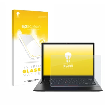 Vorderseite einer Produktverpackung mit dem Markenlogo upscreen. Daneben ist das Gerät Lenovo ThinkPad L13 Gen 4 Non-Touch mit