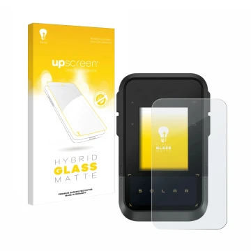 Vorderseite einer Produktverpackung mit dem Markenlogo upscreen. Daneben ist das Gerät Garmin eTrex Solar mit dem zugehörigen 