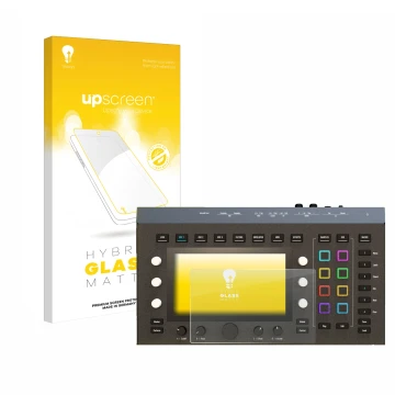 Vorderseite einer Produktverpackung mit dem Markenlogo upscreen. Daneben ist das Gerät Waldorf Iridium Core mit dem zugehörige