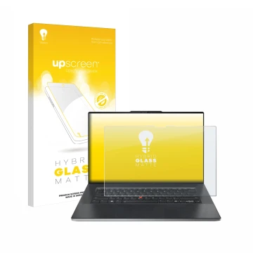 Vorderseite einer Produktverpackung mit dem Markenlogo upscreen. Daneben ist das Gerät Lenovo ThinkPad Z13 Gen 2 mit dem zugeh