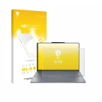 Vorderseite einer Produktverpackung mit dem Markenlogo upscreen. Daneben ist das Gerät Lenovo ThinkBook 13x Gen 4 mit dem zuge