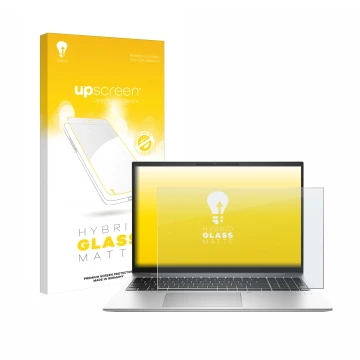 Vorderseite einer Produktverpackung mit dem Markenlogo upscreen. Daneben ist das Gerät HP EliteBook 865 G10 mit dem zugehörige