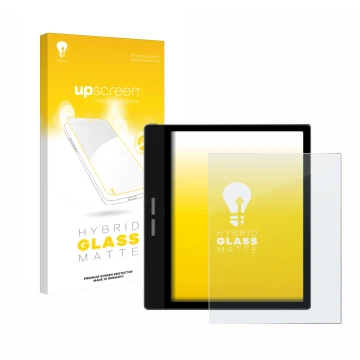 Vorderseite einer Produktverpackung mit dem Markenlogo upscreen. Daneben ist das Gerät Bigme B751C mit dem zugehörigen Display