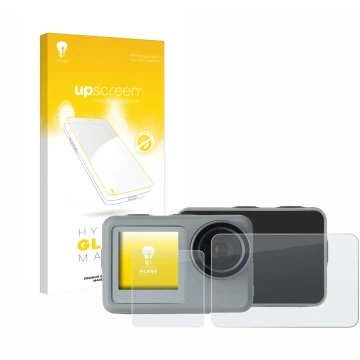 Vorderseite einer Produktverpackung mit dem Markenlogo upscreen. Daneben ist das Gerät Rollei Actioncam 9s Plus mit dem zugehö