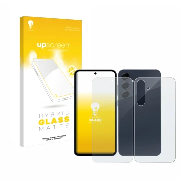 Vorderseite einer Produktverpackung mit dem Markenlogo upscreen. Daneben ist das Gerät Samsung Galaxy A35 5G (Display+Rückseit